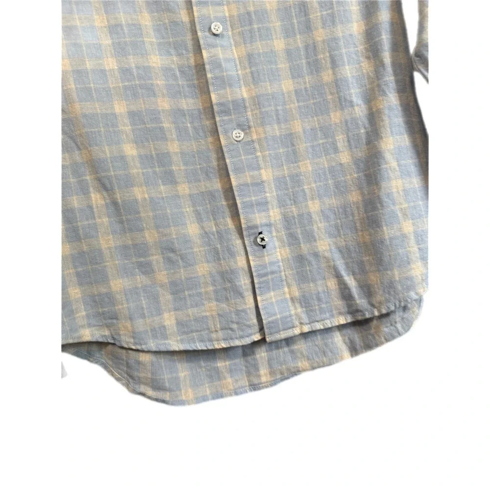 Crewcuts Button Down Shirt Kids Size 12 Blue Plaid Excellent Linen Cotton Blend